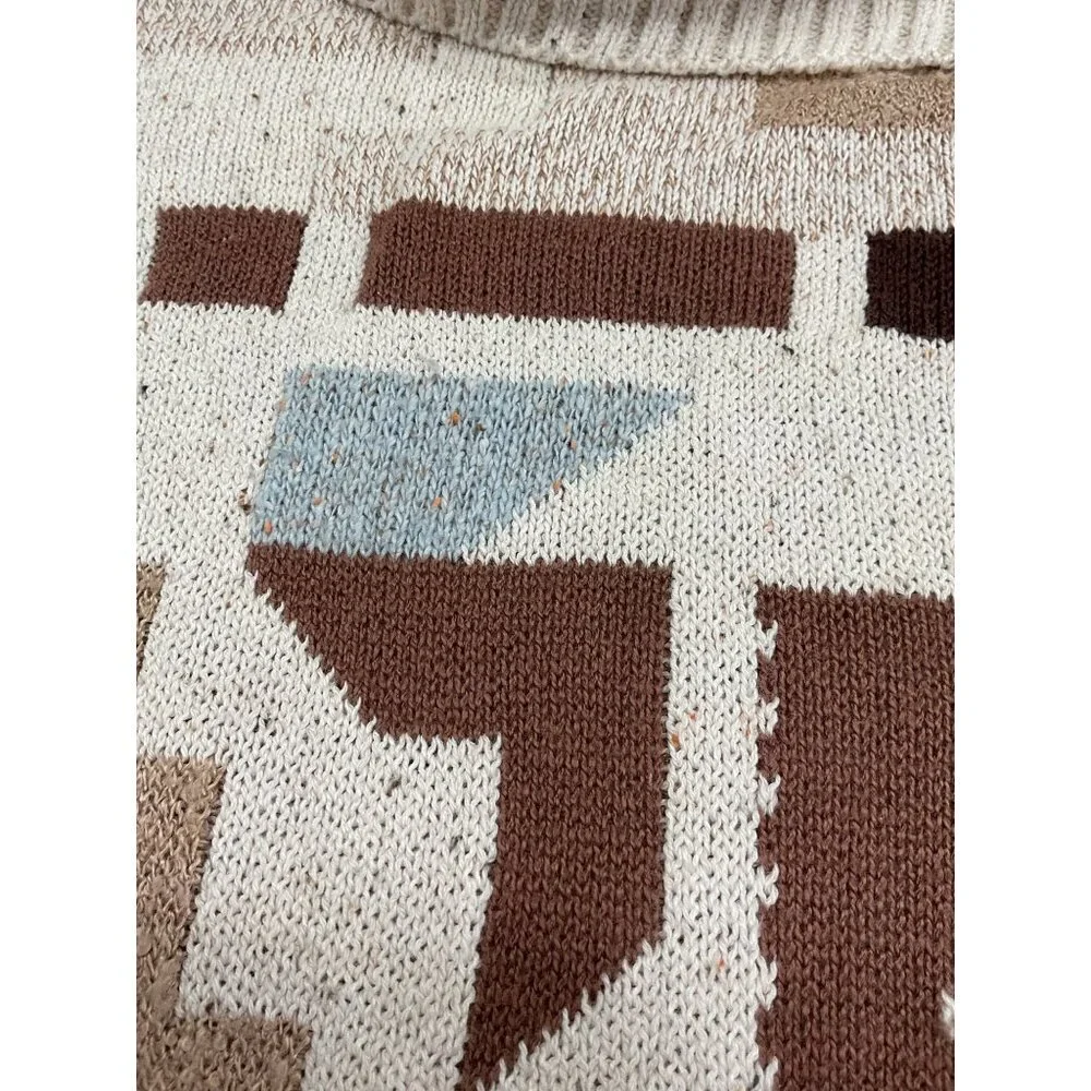 Bonita Vintage 90s Aztec Southwest Print Cowl Neck Knit Sweater Boho Grunge L